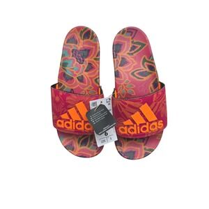Adidas x FARM Rio Adilette Comfort Slides Size 6 Y2K Retro Dopamine Orange Pink